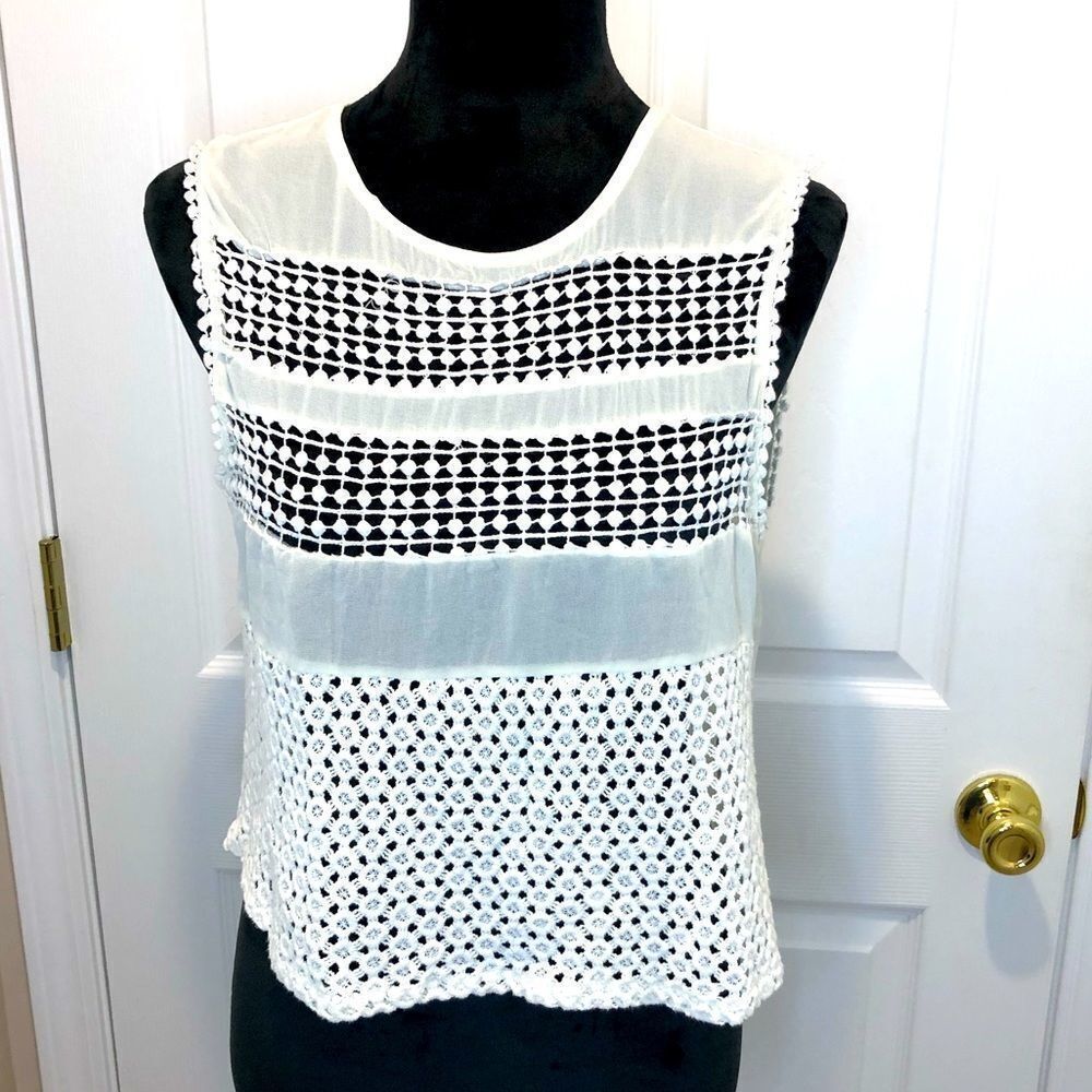 Forever Young sheer crocheted sleeveless cream top - Picture 1 of 10